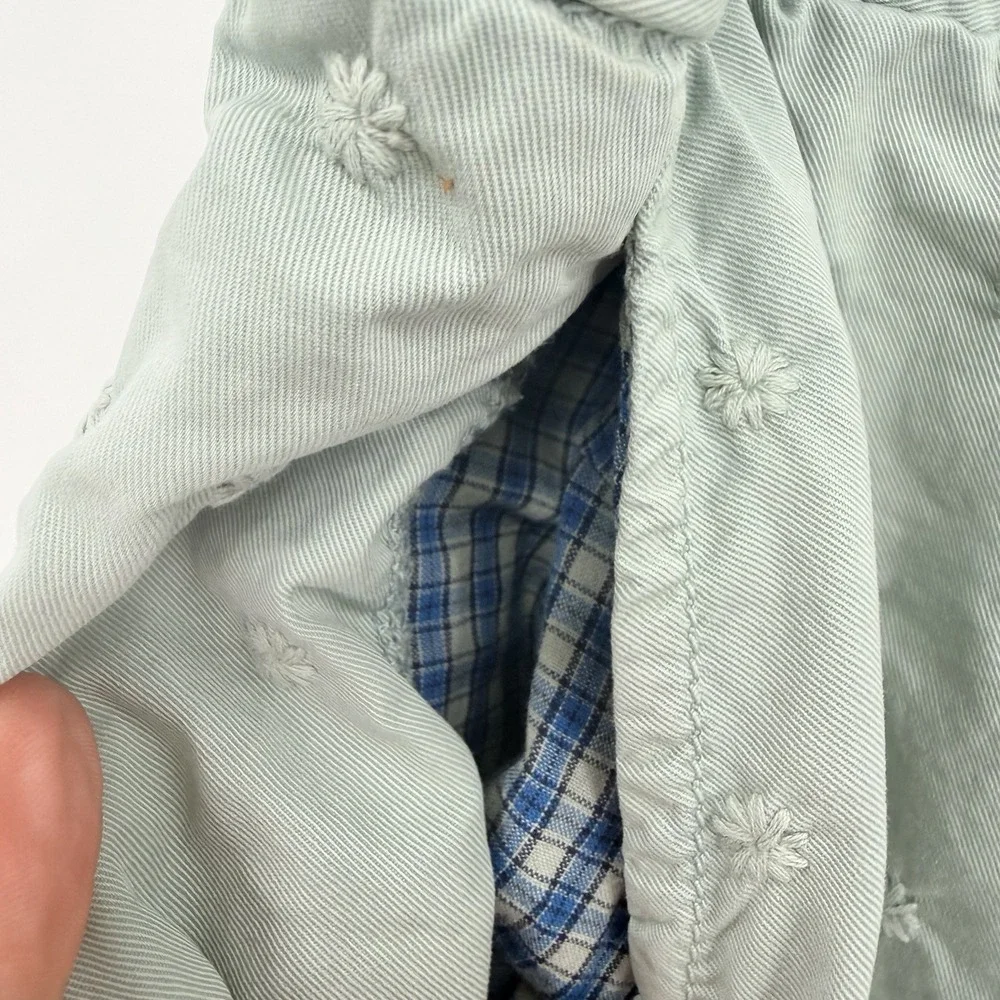 Sundance Pants Sz P8 Light Green Embroidered Floral Tone on Tone Cotton Chino